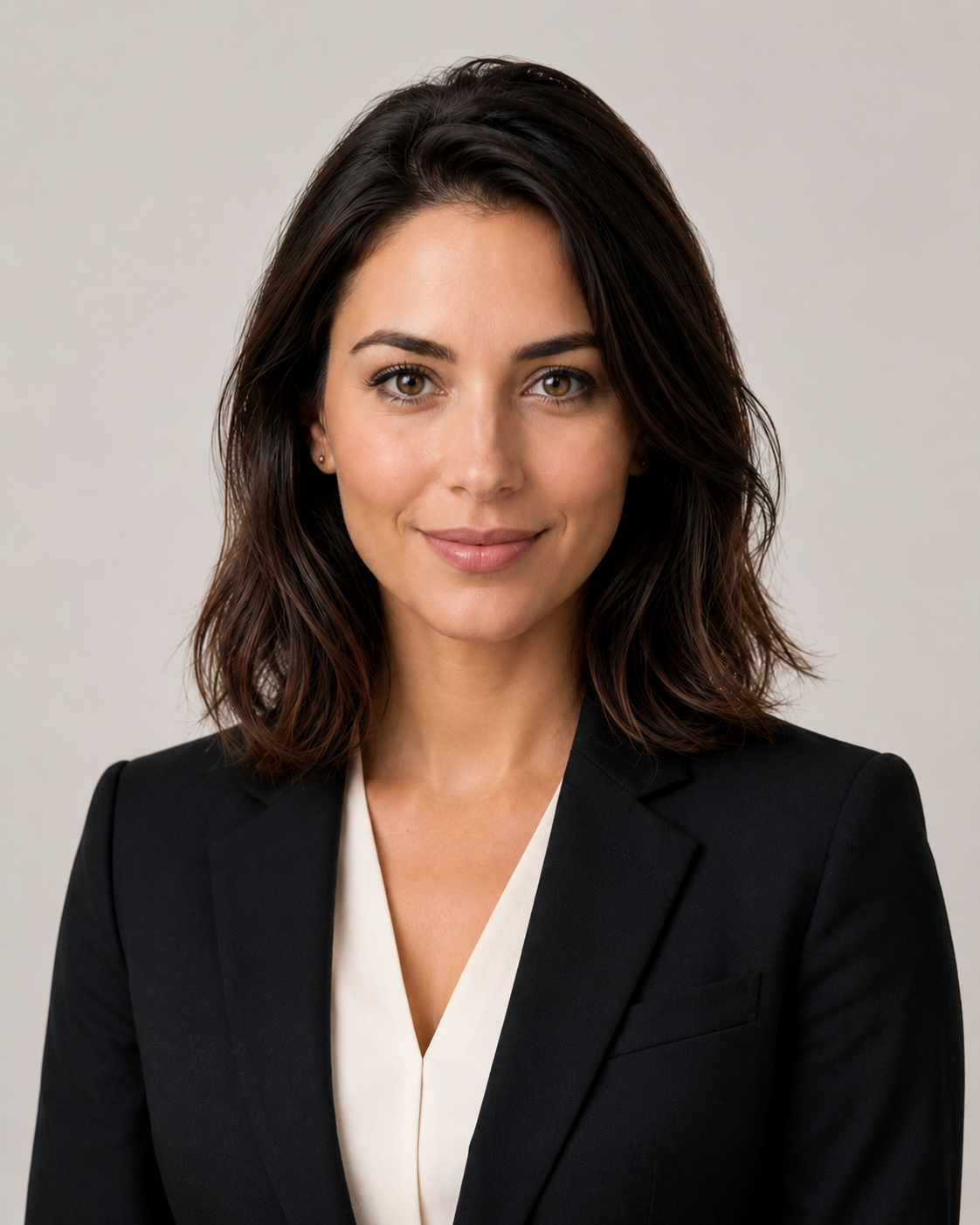 Professional style headshot sample: business attire, neutral background, sharp focus