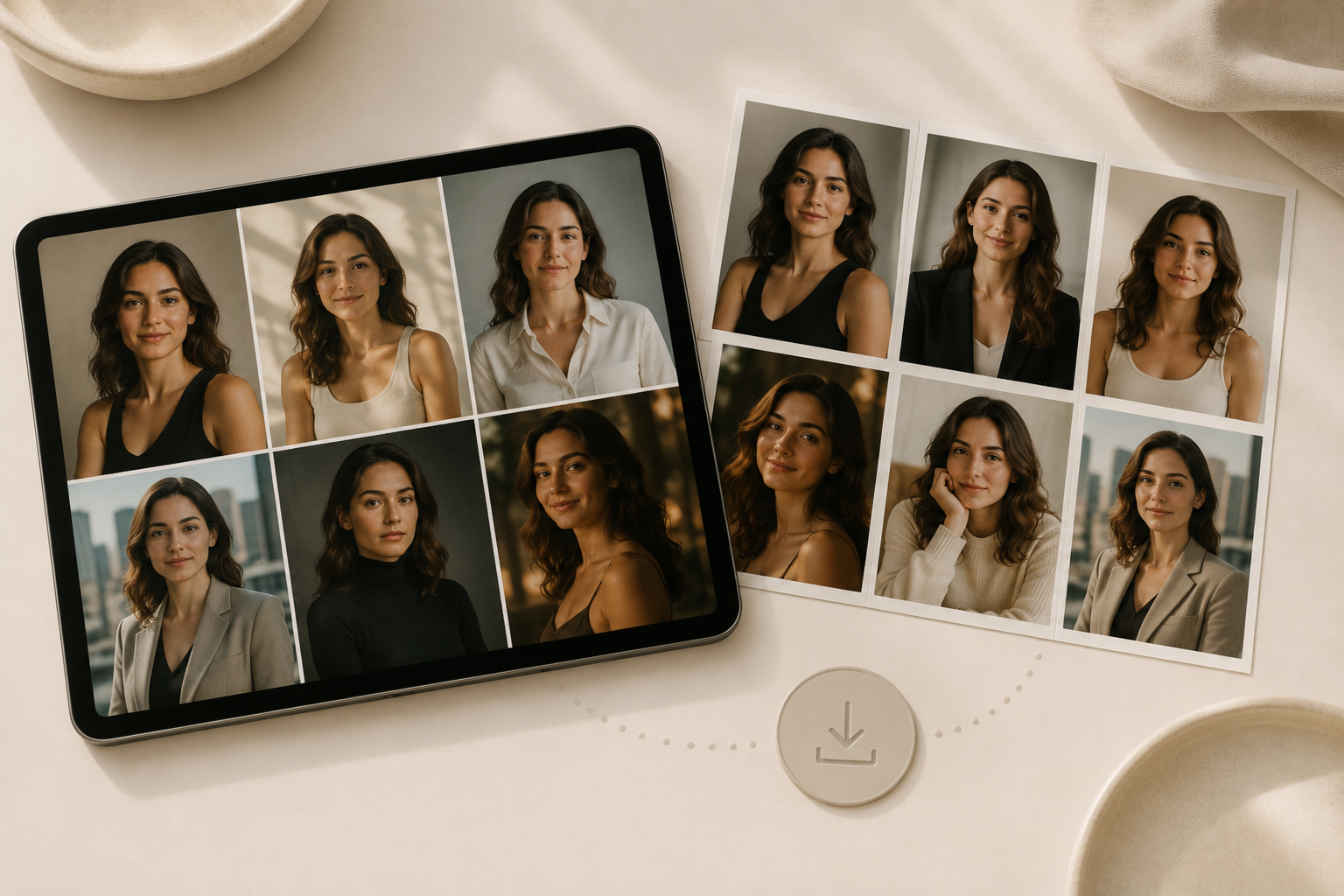 Illustration of finished high-resolution headshots ready to download